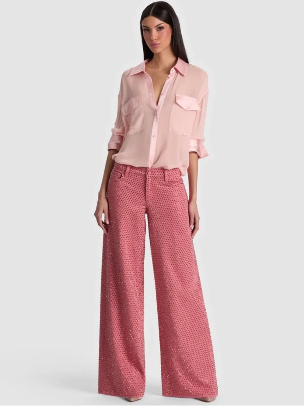 Alice + Olivia AMAZING EMBELLISHED JEAN in Deep Rose/Rose Gold - Picture 5 of 8